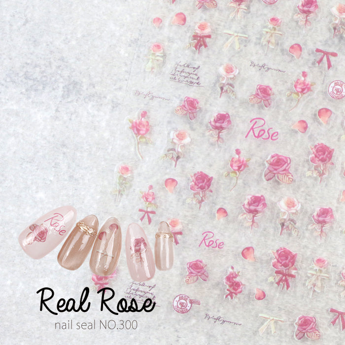 メール便 ネイルシール【300】リアルローズ ホワイト ピンク 薔薇